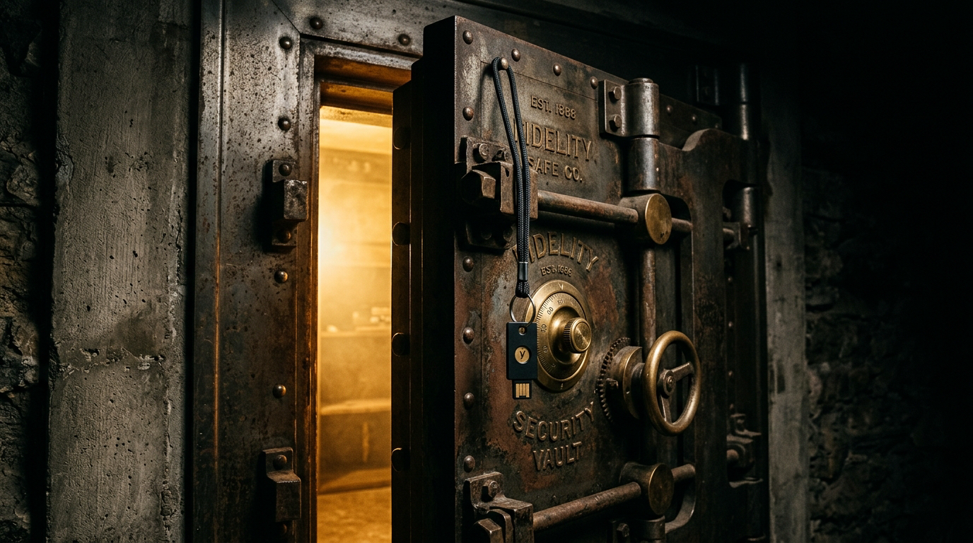 Corridor of identical doors with different colored keycard readers