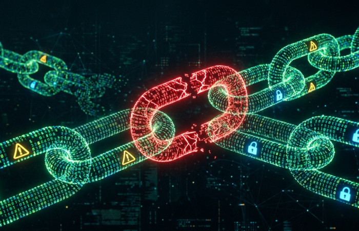 Circuit board engine bay with scanning beam revealing red vulnerabilities